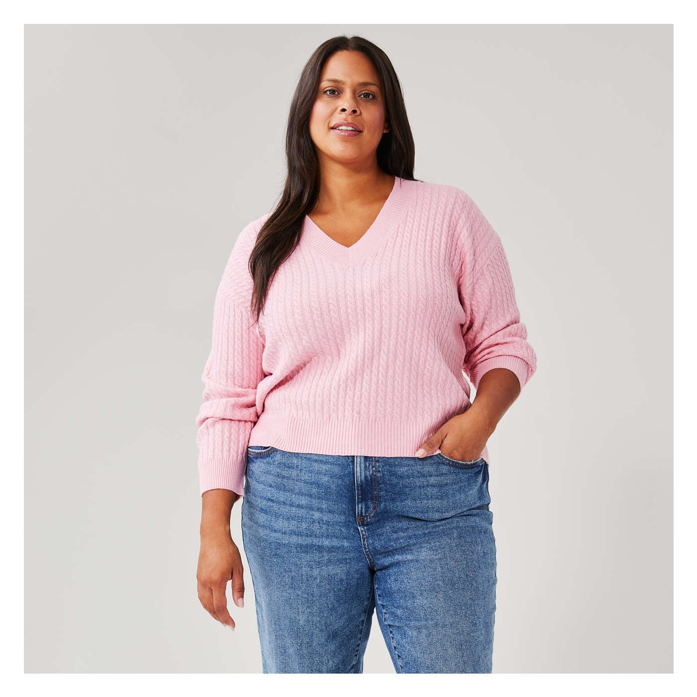 Cable Knit Pullover in Dusty Pink from Joe Fresh